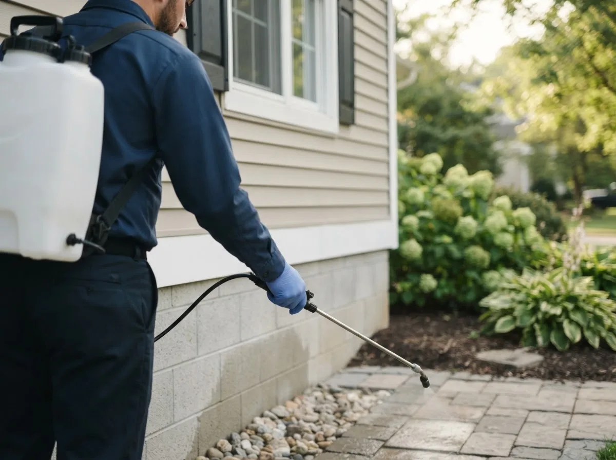 Pest control technician inspecting a home in Sanford, NC